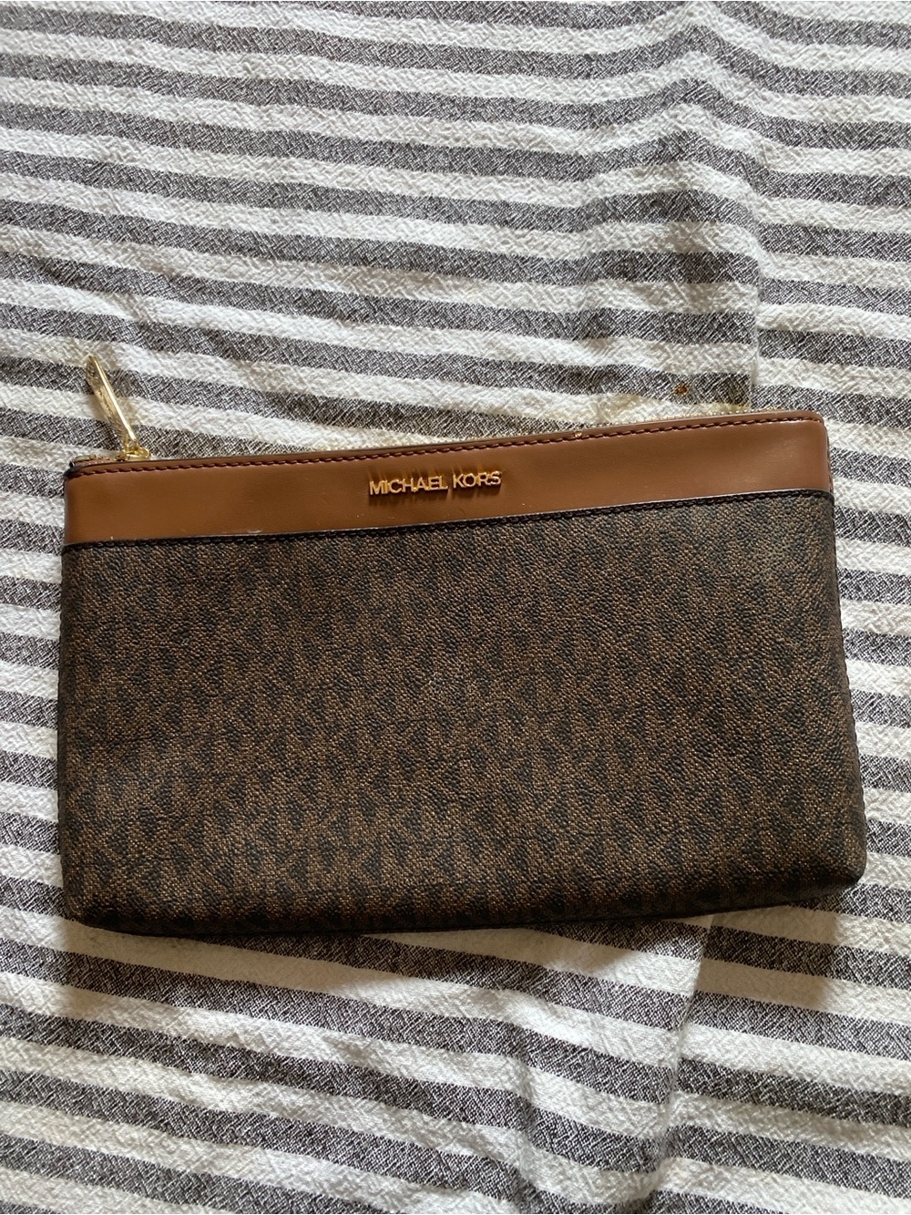 Michael Kors Brown and Tan Logo Zip Pouch